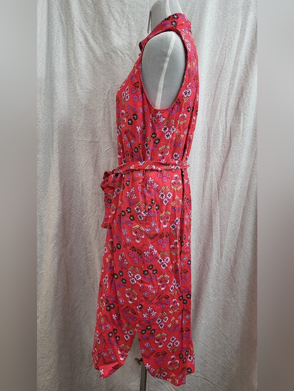 Ann Taylor Floral Linen Blend Sleeveless Shift Dress Red Purple Tie Size M New - Picture 2 of 12
